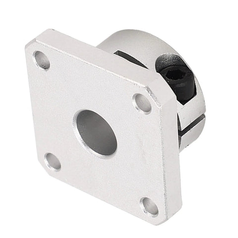 Front view of 12mm square flange linear bearing with four mounting holes and roller.