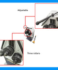Rock Solid Three Roll Pinch Bender Ring Roller Metal Bending Machine Adjustable Arc Control with three rollers and adjustable handle.