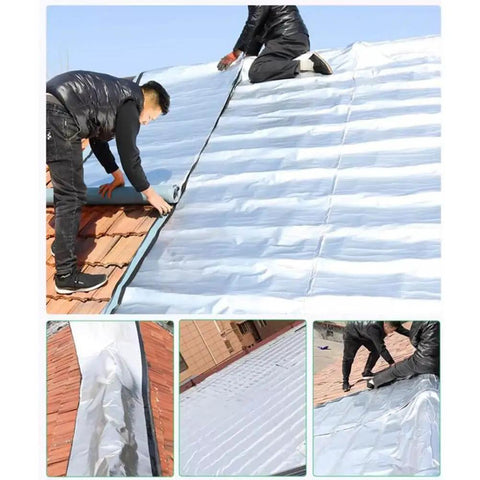 Installation of Heavy Duty Synthetic Roof Underlayment And Self Adhesive Waterproof Membrane With Thick Silver Foil on a roof.