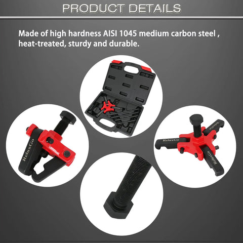 Adjustable 3 Jaw Harmonic Balancer Puller Tool Kit for Auto Engine Damper Removal heavy duty puller with case and rods.