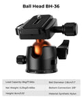 Ball head component of Lightweight 64 Inch Camera Tripod With 360 Degree Ball Head And Smartphone Clip for smooth adjustments
