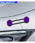Upgrade Your Ride With These Sick Universal Car Bumper Quick Release Kit Featuring Durable Aluminum Fasteners, Sealing Washers And O Rings For Easy Front Rear Access To Fenders Hoods Or Trunk Lids In Cool Purple Color. Purple aluminum quick release fasteners mounted on a silver car hood