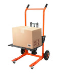 Compact Hydraulic Stackers For Tight Aisles, 440 Lbs Capacity Manual Pallet Jack With 35.8 Inch Lift, orange, in use with a cardboard box