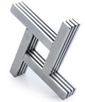 Front view of 16-pack neodymium bar magnets with double-sided adhesive, silver rectangular bars