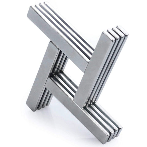 Front view of 16-pack neodymium bar magnets with double-sided adhesive, silver rectangular bars
