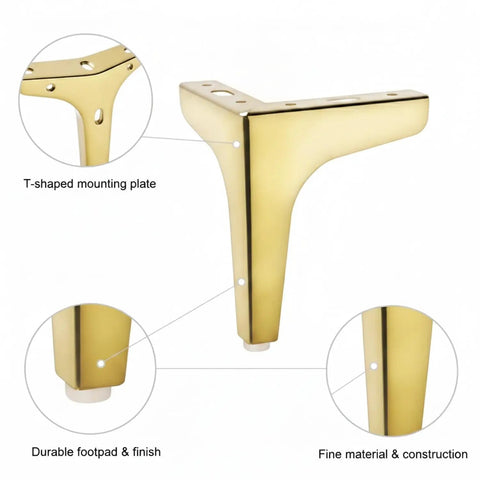 Replacement T Shaped Carbon Steel Furniture Legs Set with mounting plate and footpad details