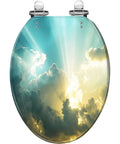 Toilet Seat Elongated Quick Release Bathroom with cloud design, round shape, and shining light pattern.
