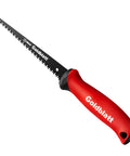Side view of Goldblatt drywall jab saw with red soft-grip handle and 6-inch bi-metal blade