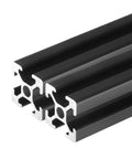Two Pack 2020 Aluminum T Slot Extrusion Profile 250mm 10 Inch European Standard Anodized Black Linear Rail Frame For 3D Printers And CNC Machines Built To Last Easy Fit Heavy Duty Build, close-up of black anodized aluminum profile ends