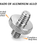 Six Pack 1/4 Inch Male To Male Threaded Adapter Screw Extender For Camera Cage And Light Stand Hella Durable Knurled Alloy Grip Smooth Mounting Hardware, close-up view of aluminum alloy with knurled surface.