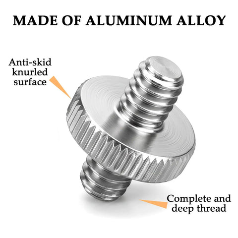 Six Pack 1/4 Inch Male To Male Threaded Adapter Screw Extender For Camera Cage And Light Stand Hella Durable Knurled Alloy Grip Smooth Mounting Hardware, close-up view of aluminum alloy with knurled surface.