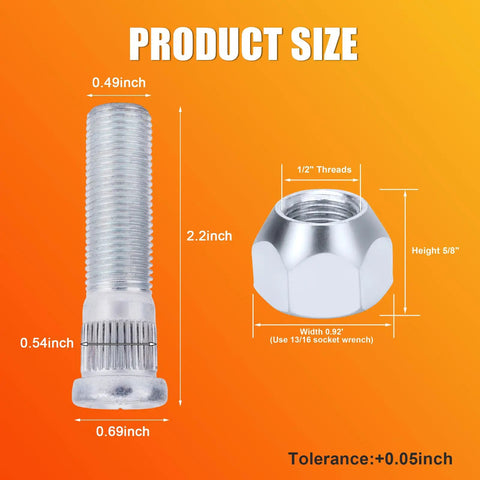 Heavy Duty Wheel Stud Kit For Trailer Axles 2000 LB To 3500 LB 10 Pack With 1/2-20 UNF Thread dimensions illustration