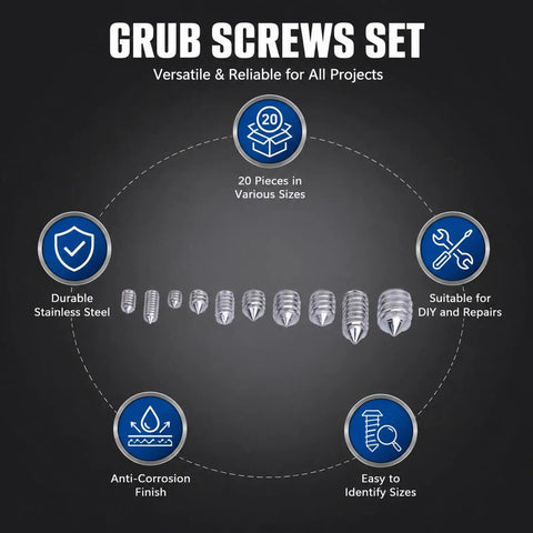High Grade Stainless Steel Grub Screws With Hex Socket And Cone Point, M3 Through M8 Metric Machine Fasteners In Tough Storage Box, Straight Shot For Precision Instrument Repair And Tight Assembly