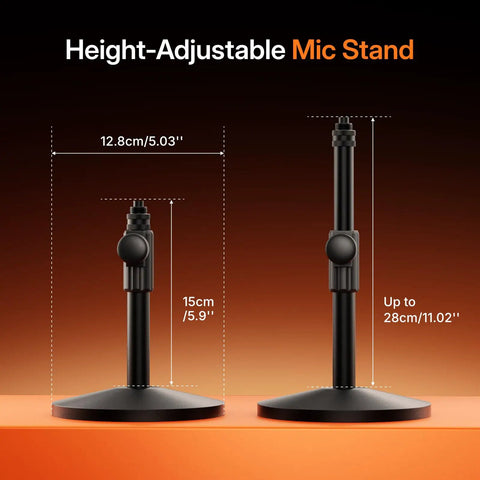 Height-adjustable mic stand compatible with Hybrid Wireless Podcast Microphone With USB And XLR For PC Mac Phone Tablet