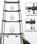 No Fuss Collapsible Aluminum Telescoping Ladder 10.5 Ft With Locking System showing air retraction feature