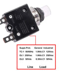 Push Button Thermal Circuit Breaker 15A For 125 250VAC With Manual Reset Waterproof Button Cap L1 Series Overload Protector For Panels And DIY Projects Pro Grade Electrical Safety, black panel mount