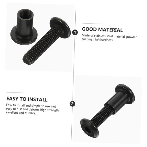Kickass Black Stainless Steel M6 X25 Chicago Screws And Barrel Nuts Five Pack showing durable screws with threads and barrel nut design.