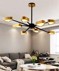 Modern Adjustable Pendant Chandelier With Gold Triangle Design For Dining Bedroom Living Room Kitchen Dope Brass Finish Easy Install, 6-light fixture in contemporary black and gold design.