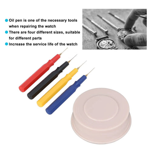 Watch Repair Oiler Kit With Four Plastic Oilers In Four Sizes, Oiler Pen Needles And One Oil Cup For Watchmakers, Clocks