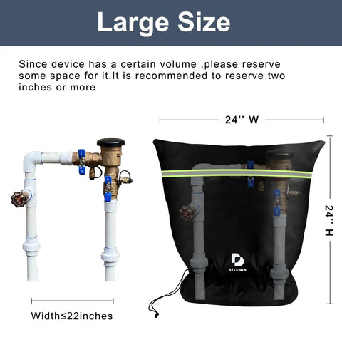 Backflow Preventer No Fuss Insulation Cover 24 Inch By 24 Inch Pouch Winter Freeze Protection Waterproof Outdoor Irrigation Valve Covers For Sprinklers Wells Pumps Faucets surrounding irrigation pipes.