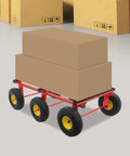 All Terrain Furniture Dolly Six Piece Set With 10 Inch Inflatable Deep Tread Wheels And Carbon Steel Frame Built For Heavy Duty Moves Of Up To 1200 Pounds In Warehouses Garages Or Home Workshops, red frame with boxes