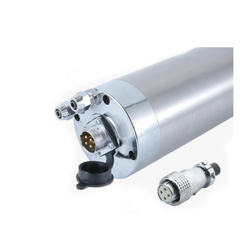 Heavy Duty CNC Milling Spindle With ER25 Collet And 7.5KW VFD Drive 125mm Clamp solid water cooled motor close-up view with connectors.