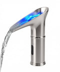 LED Waterfall Touchless Bathroom Faucet With Motion Sensor, Colorful Lighted Water Stream, Nickel Finish, solid brass construction