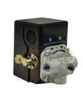 Four Port 95-125 Psi Air Compressor Pressure Switch With Unloader Valve And Manual On Off Lever, 1/4 Inch Connections, Heavy Duty Industrial Use