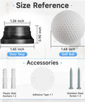 Size reference image displaying Heavy Duty Black Door Stopper For Wall With Silicone Tip and accessories like screws.