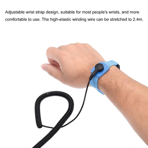 ESD Anti Static Wrist Strap 5ft PU Adjustable Antistatic Bracelet Set Wired Grounding Band on wrist