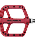 Wide Flat Platform Mountain Bike Pedals 9 By 16 Inch With Nylon Composite Bearings, Lightweight MTB Pedals, Red, Top View