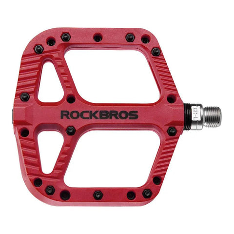 Wide Flat Platform Mountain Bike Pedals 9 By 16 Inch With Nylon Composite Bearings, Lightweight MTB Pedals For Secure Footing, Red Color, Large 4.56