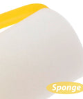 Close-up of a white foam sponge with a yellow handle from the Weekend Warrior Room Revival Kit With Heavy Duty Bristle Rollers And Drip Free Tray To Nail That Smooth Pro Finish On Every Corner Your Next Big Paint Job Demands.