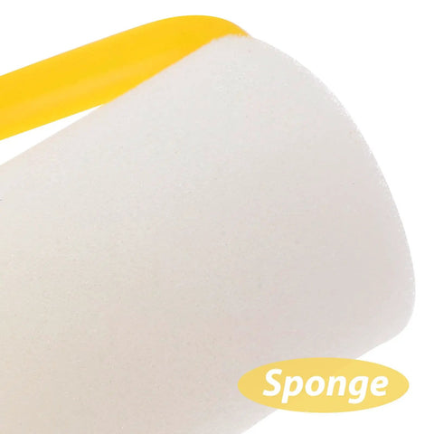 Sponge roller from Take Care Of Sweat Equity Projects With This No Sweat Painting Kit, featuring a thick white sponge and yellow handle.