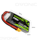 3S 11.1V 450mAh 80C Lipo Battery With XT30 Connector For RC FPV Racing Drones Quadcopters Soft Case in packaging, dimensions shown