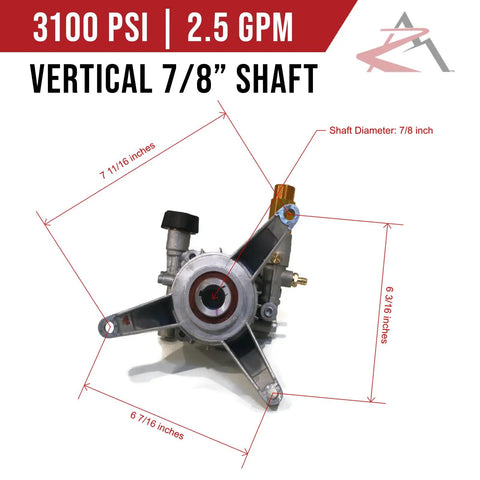 Beefy Pressure Washer Pump Assembly 7 8 Inch Shaft For Troy-Bilt 020568-00 020568-01 020568-02 3100 PSI 2.5 GPM 3400 RPM Replacement Kit Inlet Garden Hose Outlet 22mm, vertical pump view