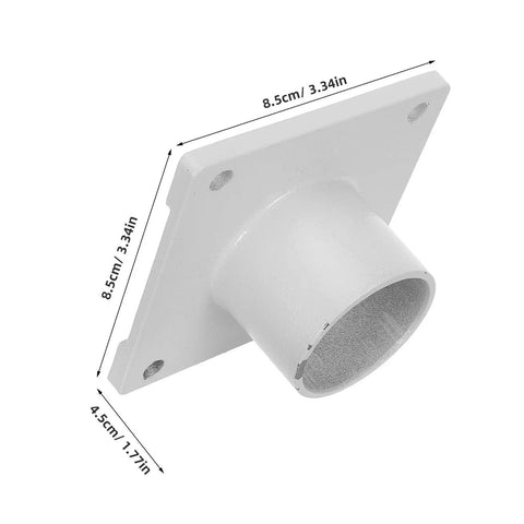 Garozone Square Base Outlet Fitting for Dryer Equipment Steel Discharge Chute Anti-slip Replacement Part Chemical Pharmaceutical Industry Easy Install, shown at an angle with dimension labels.