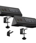 Desk Edge Clamp Power Strip With 15A 1875W Load USB C PD 30W Port 3 AC Outlets And 4 Fast Charging USB Ports shown with clamps