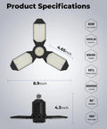 Ultra Bright LED Garage Light With 168 Chips, Three Plus One Deformable Panels, 80W 8000LM 6500K dimensions and specs