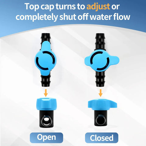 12 Pack Half Inch Drip Irrigation Shut Off Valves Inline Ball Valve For One Half Inch Tubing open and closed settings
