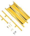 Hardcore Expandable Metal Barricade, Pro Ready Portable Safety Fence With Rock Solid T Base, parts laid out for easy assembly.