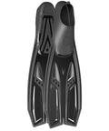 Black snorkel fins with full foot pocket for all day wear, durable long diving fins for snorkeling and freediving, professional gear