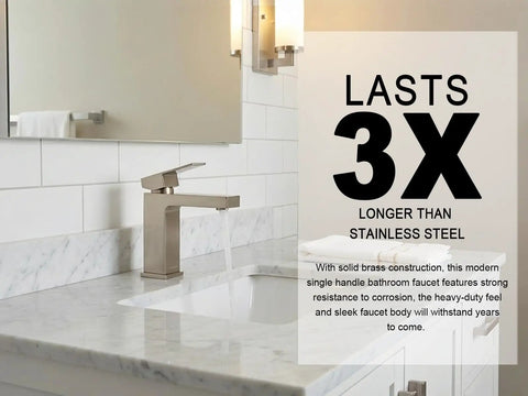 Brushed Nickel Single Hole Bathroom Faucet With Pop Up Drain, Single Handle Vanity Sink Faucet, Deck Plate Included, Solid Brass Construction