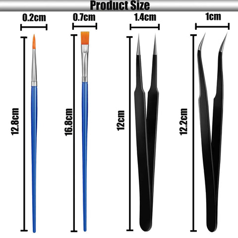 Nine Piece Keyboard Lube And Switch Extraction Kit with two blue brushes and two black tweezers, sizes displayed.