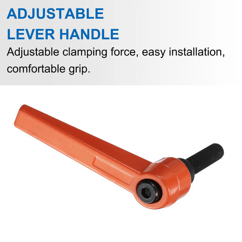 8 Pcs Adjustable Lever Handles M8 x 30mm Metric Thread With 70mm Levers, orange handle, side view, on white background