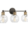 Coastal 3 Light Bath Vanity Light With Clear Glass Globes In Antique Bronze Finish, Modern Rustic Style