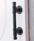 Dope Industrial Pipe Barn Door Handle Set In Rustic Black Iron, Front Sliding Gate Hardware, 12 Inch Door Pull, installed