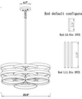 Diagram of Six Light Modern Farmhouse Chandelier With Stacked Ring Design In Black Metal And Gold Interior dimensions and rod configuration