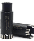 Close-up of two Diapro 1-3/8 in dry diamond core drill bits with 5/8-11 threads for granite