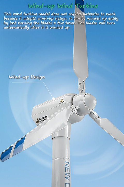 Close-up of wind-up turbine from 2 In 1 Wind Turbine And Platform Trailer Playset, large blades, educational science toy.